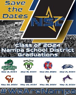 Image with school logos and graduation dates to Save the Date for graduation